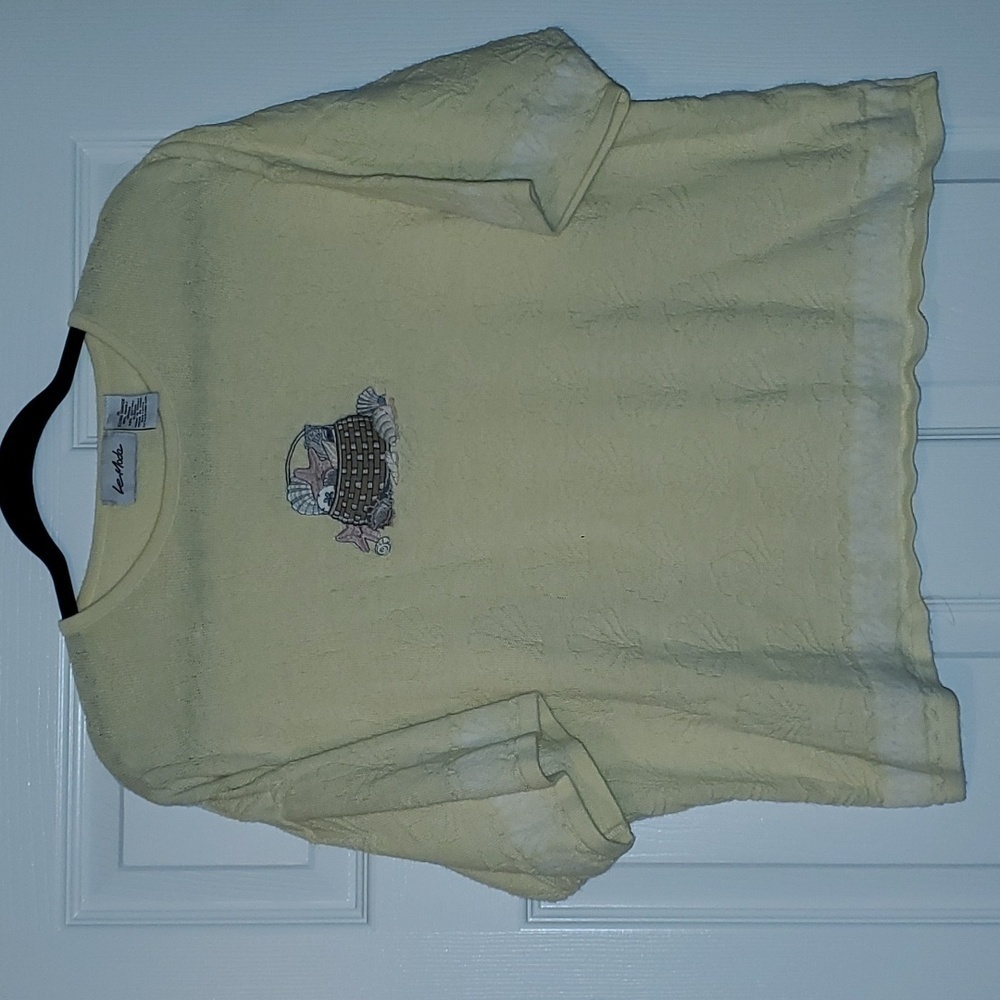 Le Moda Seashell Knit Short Sleeve Sweater Top Size XL
